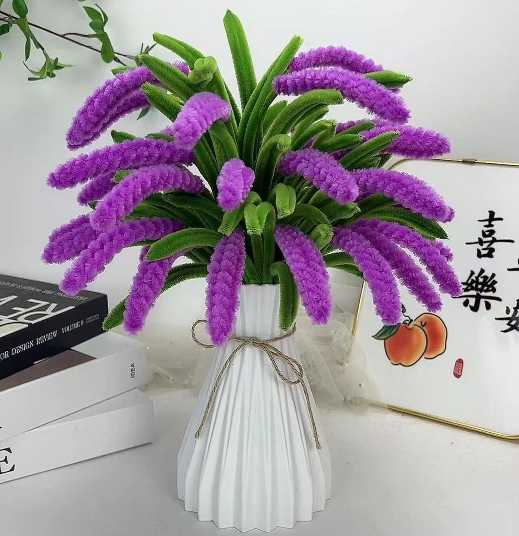 【可做42支】扭扭棒薰衣草手工花制作材料包不用胶棒简单创意花朵教