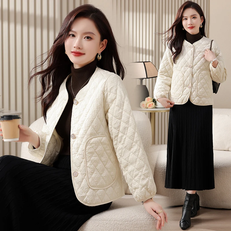 【现货+运费险】小香风气质肌理感棉服外套菱格纹休闲薄款ZM8892