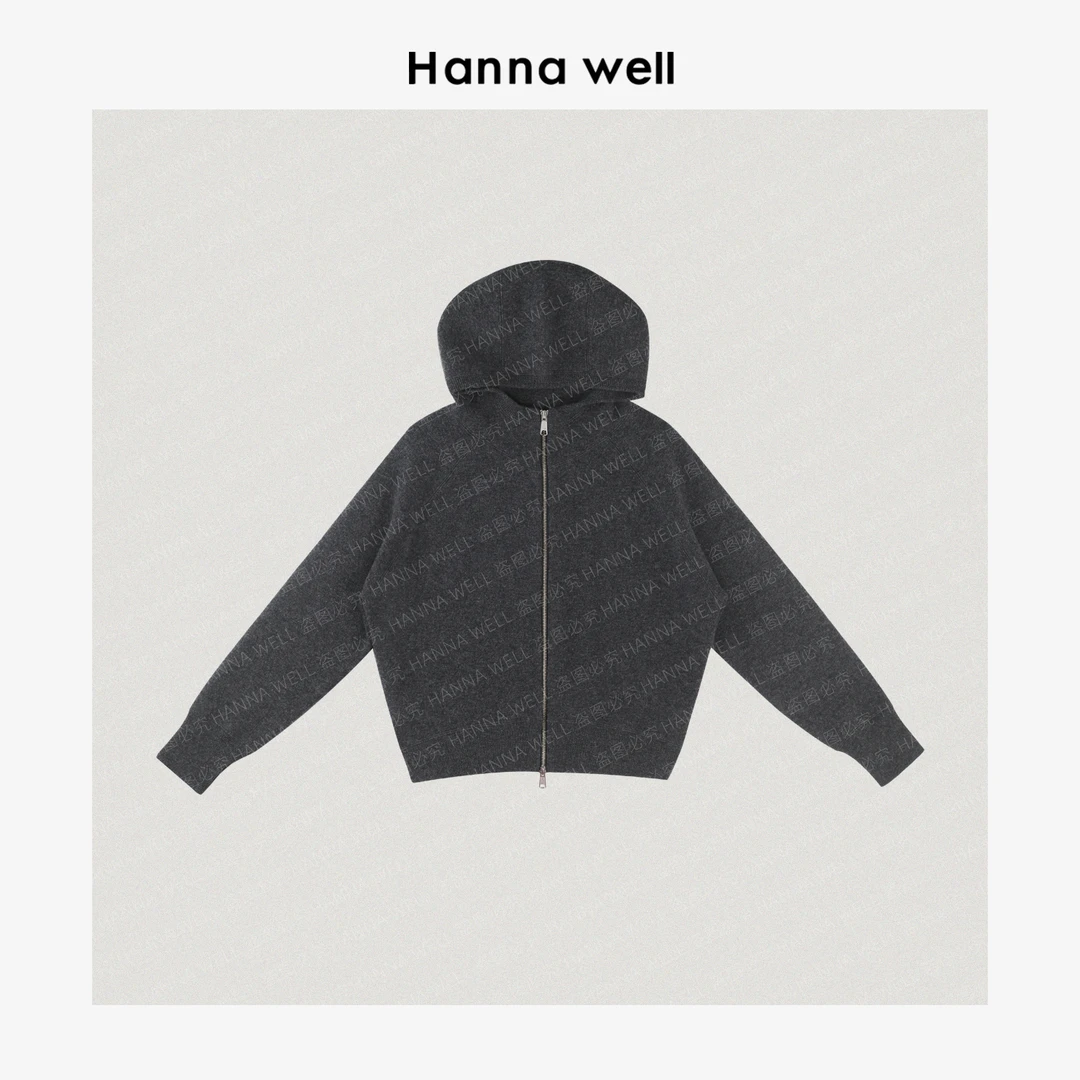 妞墩自制【高阶帽衫】加厚织高克重显瘦羊绒/羊毛拉链外套K5D10479