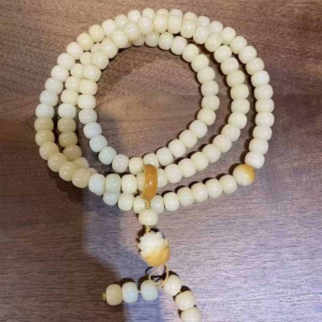 非金属木质吊坠 木迹-白玉菩提莲花项链