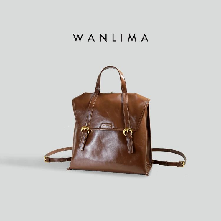 万里马2026年新款复古时尚油蜡双肩包质感奢华背包潮流大容量女包