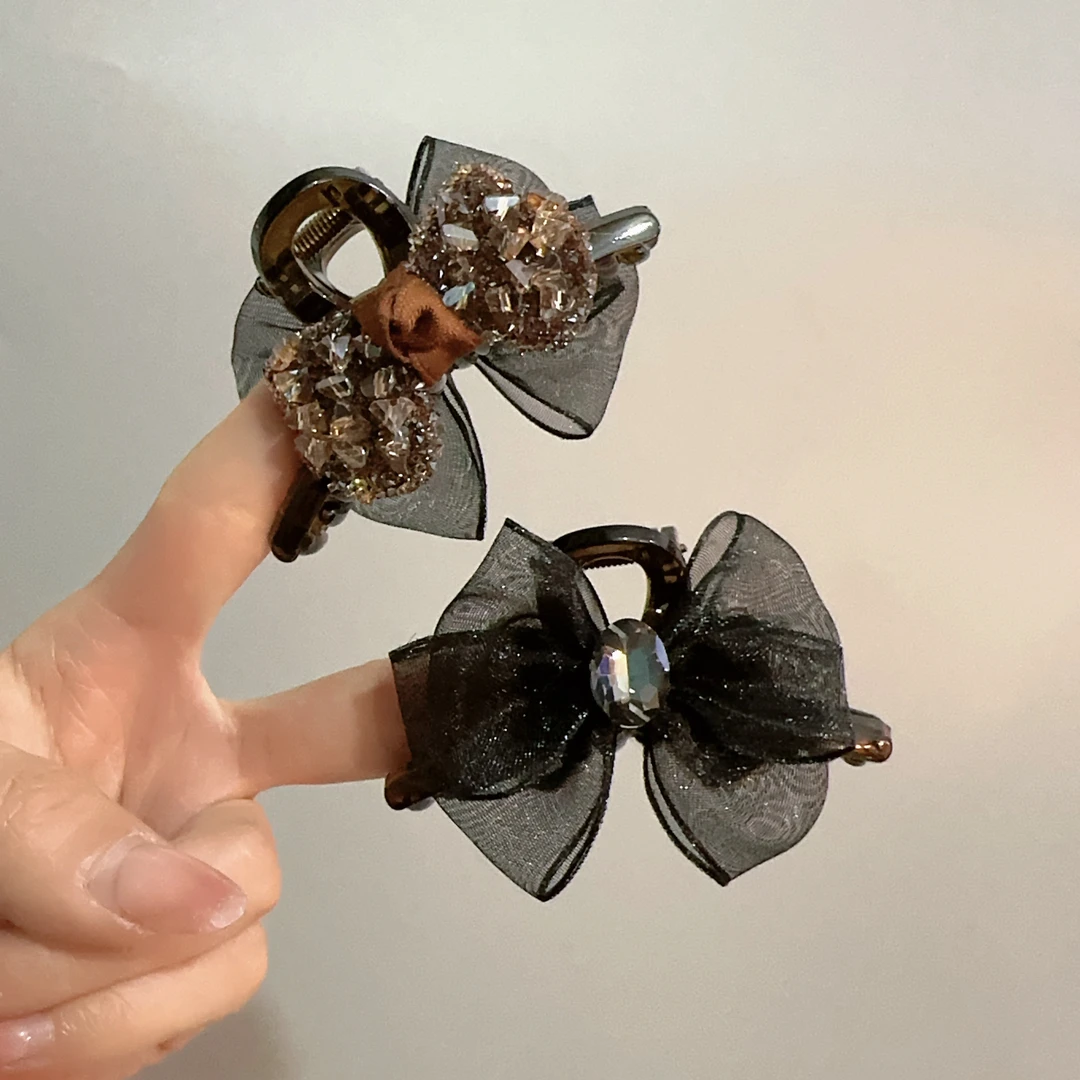 轻奢满钻蝴蝶结AB面小抓夹刘海夹半扎发后脑勺夹