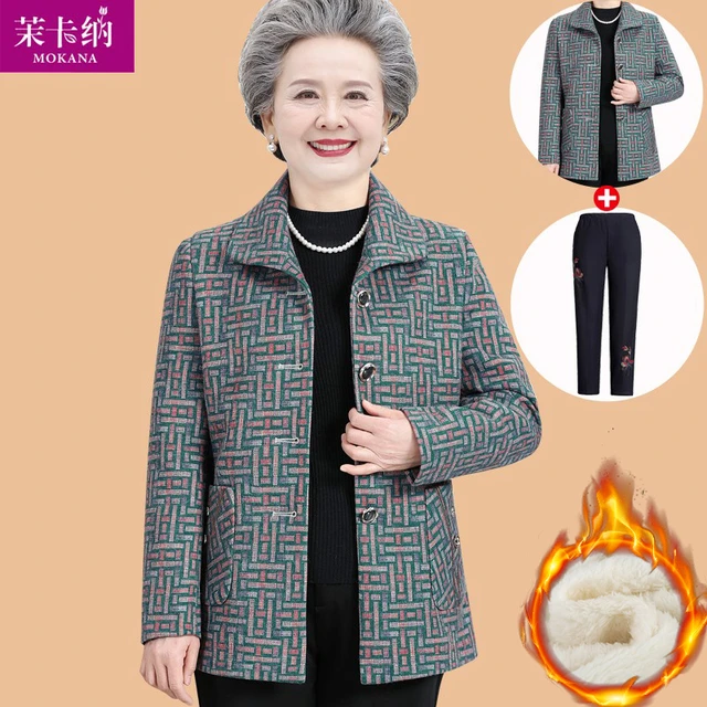 老年人秋冬外套女大码妈妈春秋季老太太新款奶奶短款老人加绒衣服