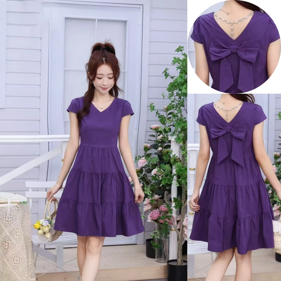 【衣诗恋】 连衣裙夏季法式收腰气质小个子镶钻蝴蝶结时尚