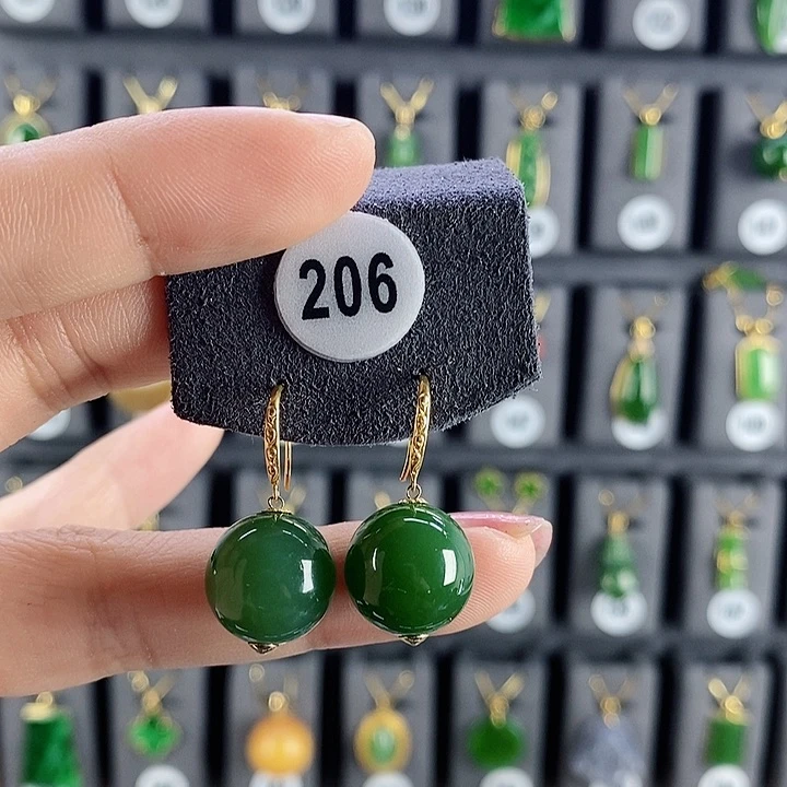 和田玉耳饰18K金镶嵌