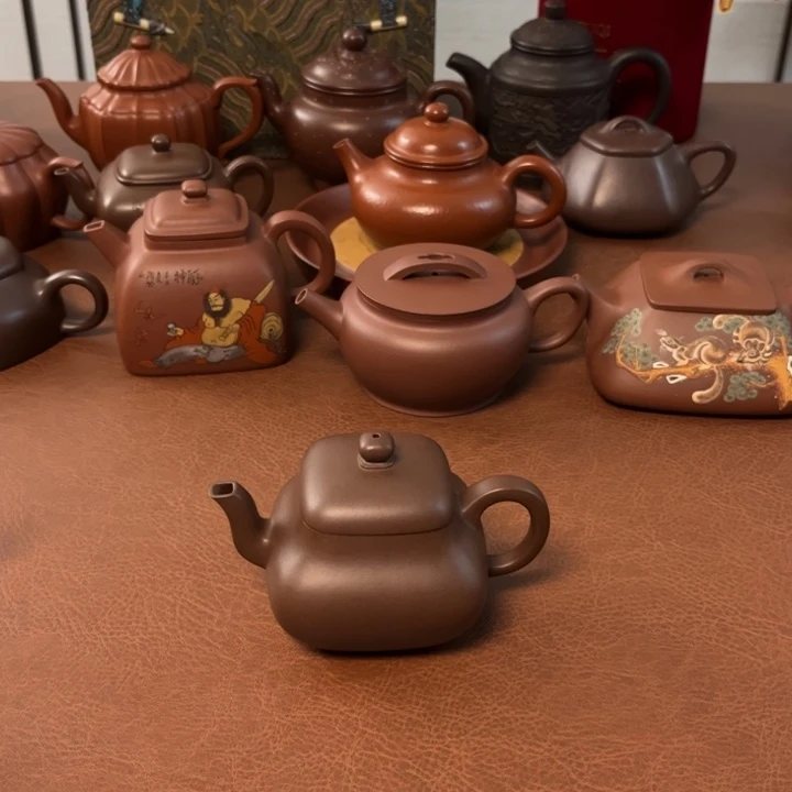 紫砂茶壶四方君德老紫泥全手工