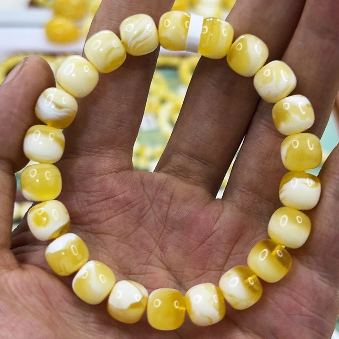 蜜蜡未镶嵌手链9.5mm金瓷白手串