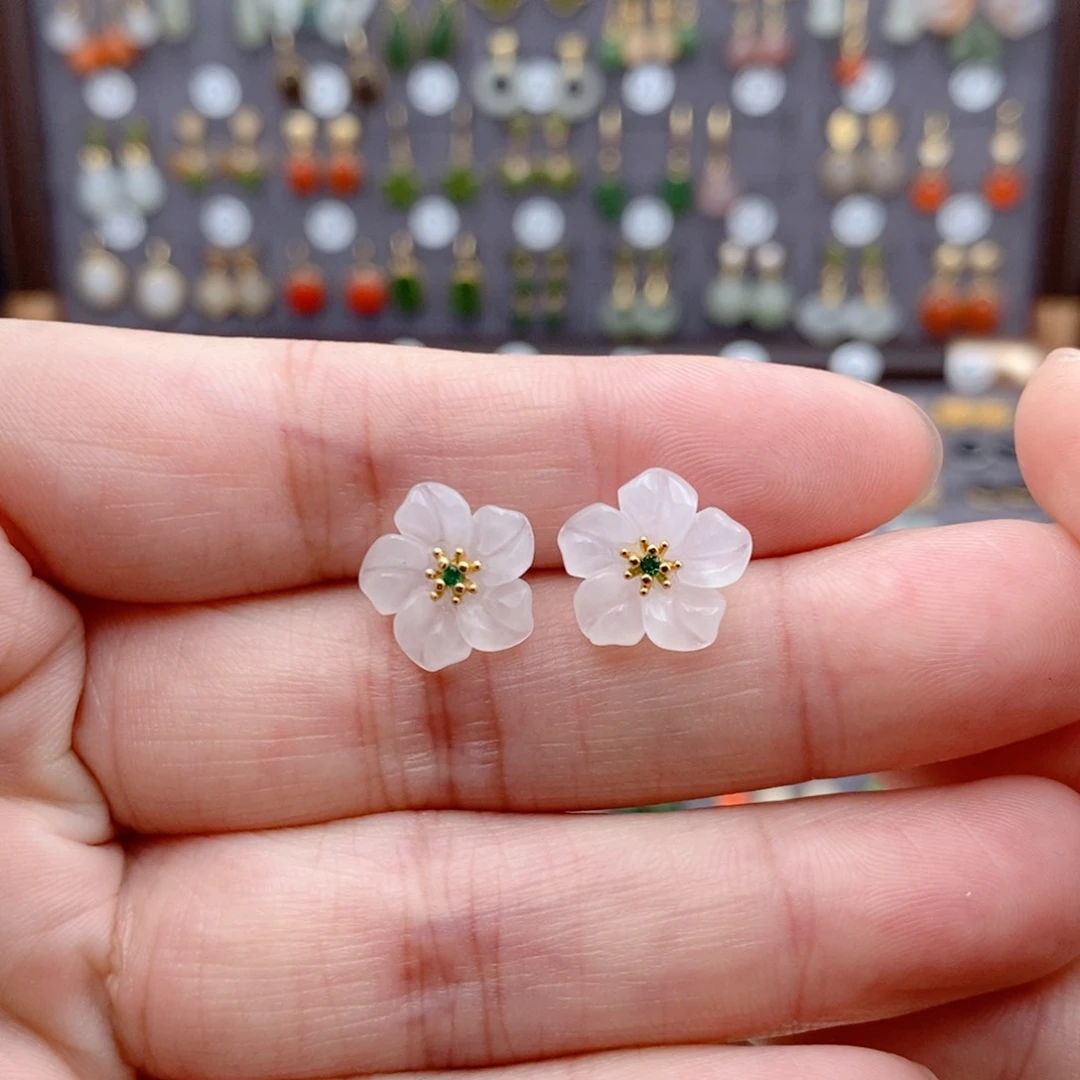 银S925镶嵌和田玉耳饰