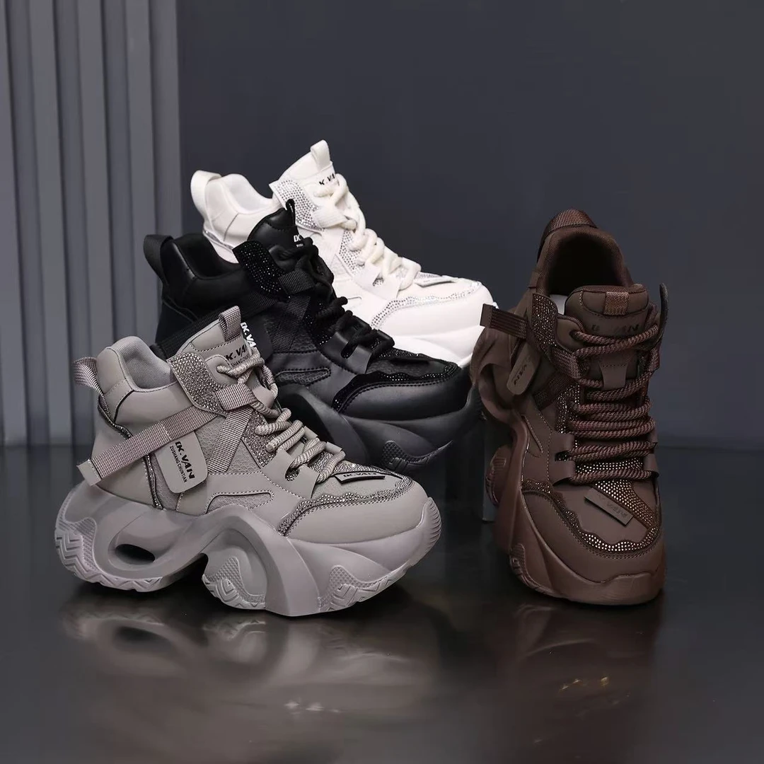 增高7cm真皮老爹鞋女2025秋冬季皮面高帮鞋小个子厚底运动休闲鞋