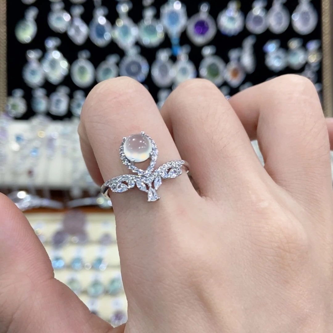 蛇纹石玉银S925镶嵌戒指