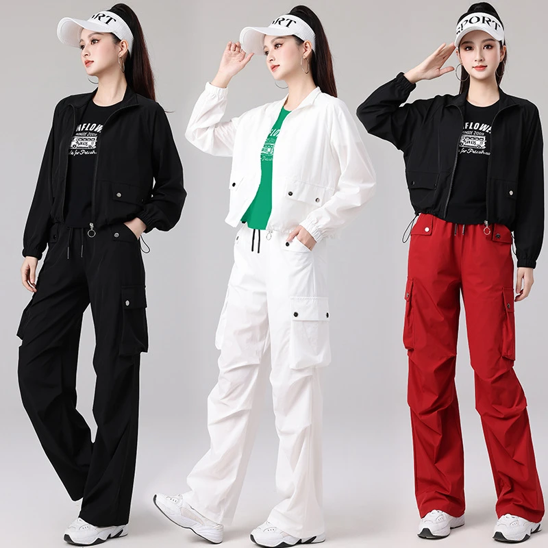 2025春夏新款休闲运动宽松防晒开衫酷飒风曳步舞跳操工装裤演出服