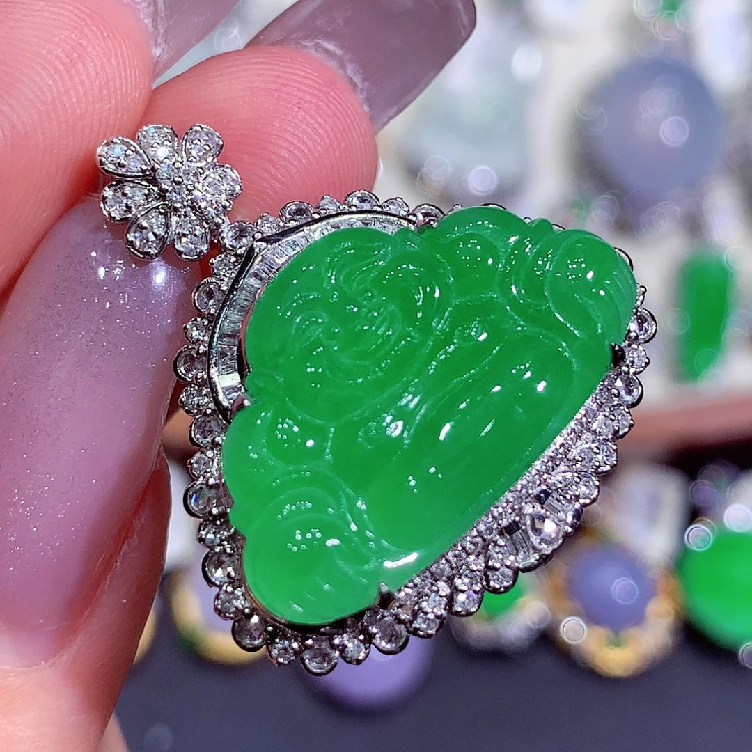 翡翠18K金镶嵌吊坠(不含链)