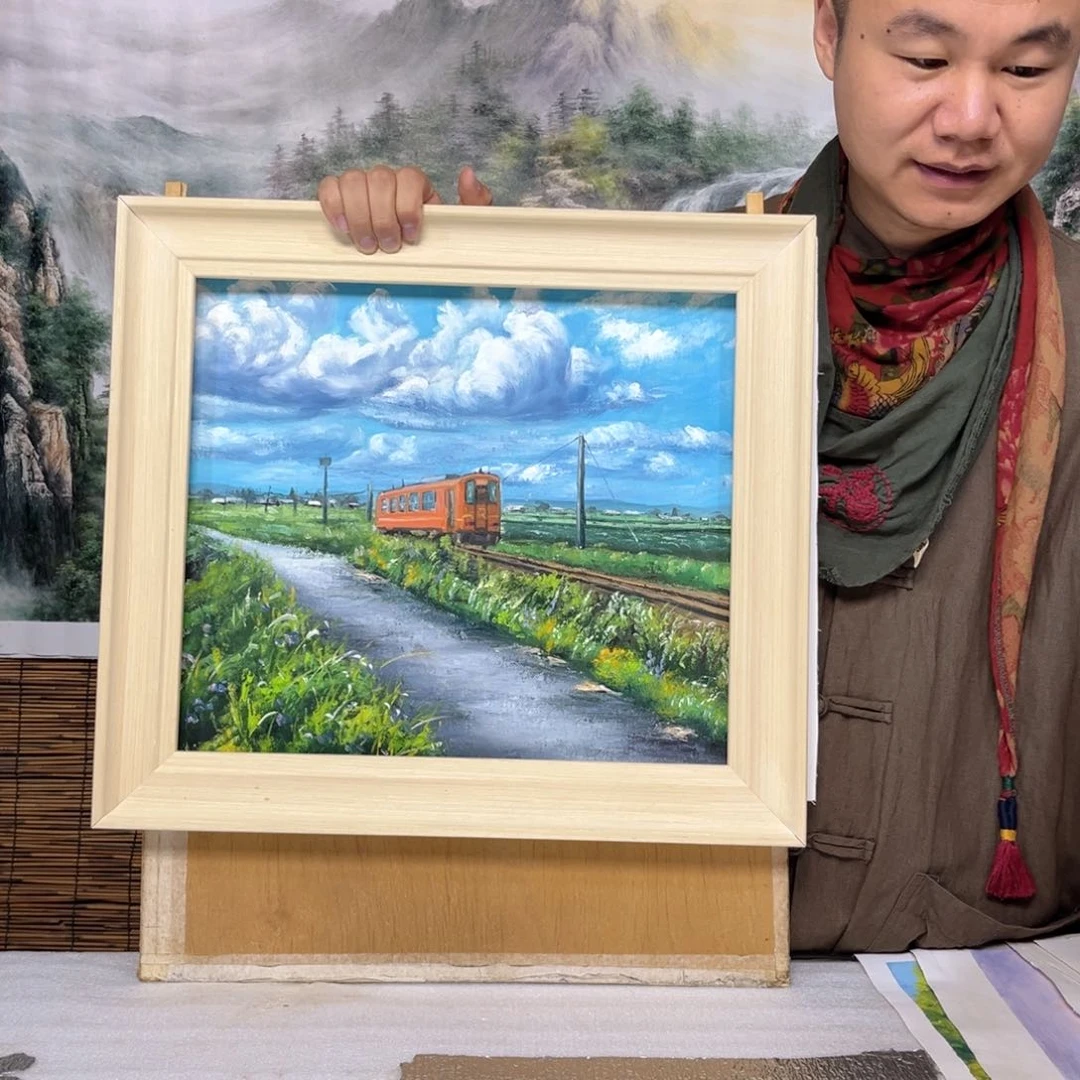 油画行路人小院绘画作品竞拍