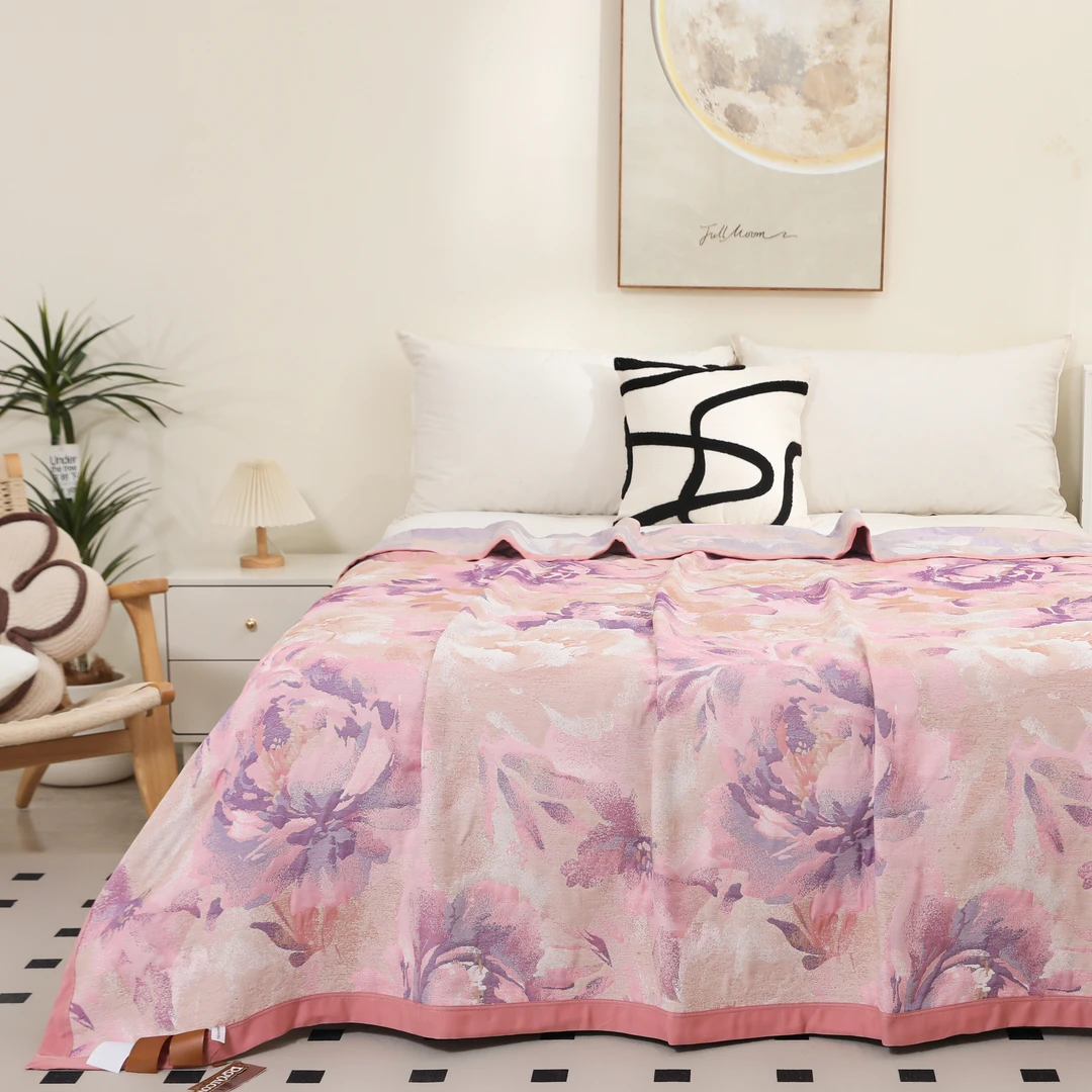 【墨香百合】230*250简约款宽边重工艺多功能床盖