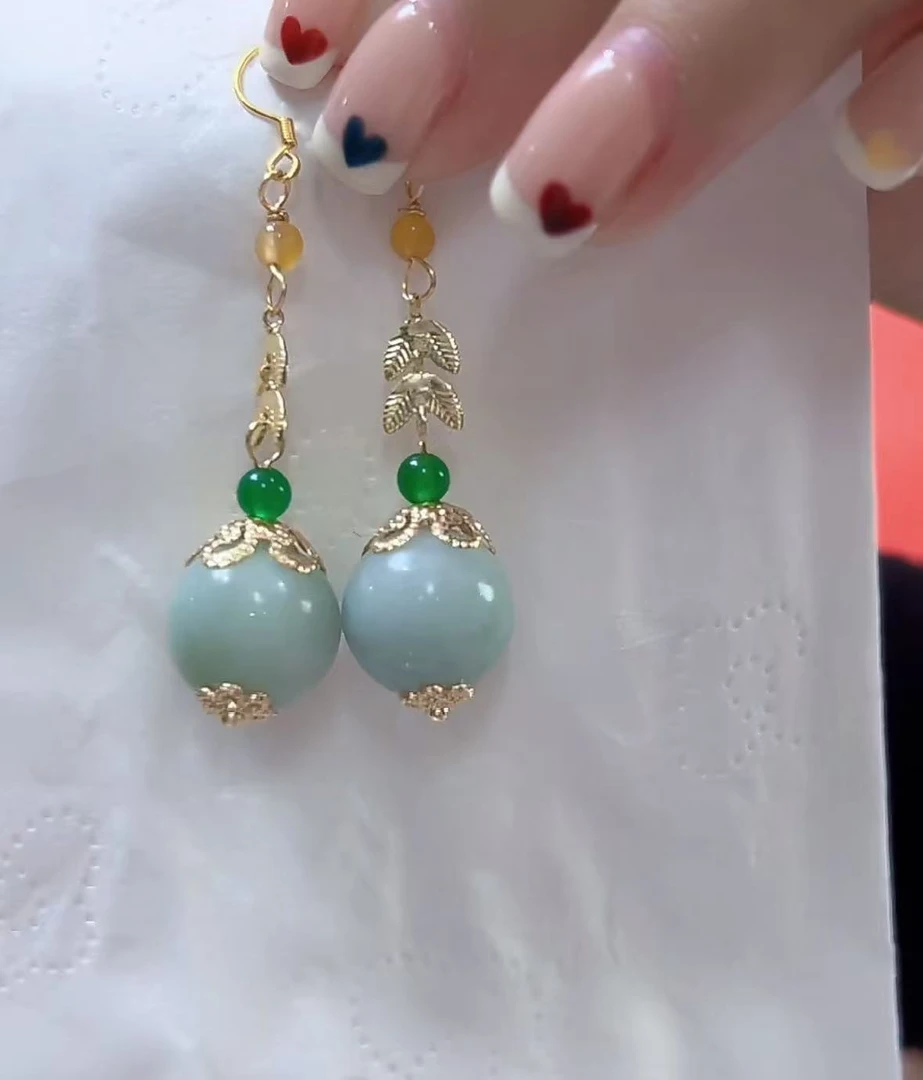 翡翠A货一点通耳环（多样性发货只发一对）珠子卡12-14 耳钩925银