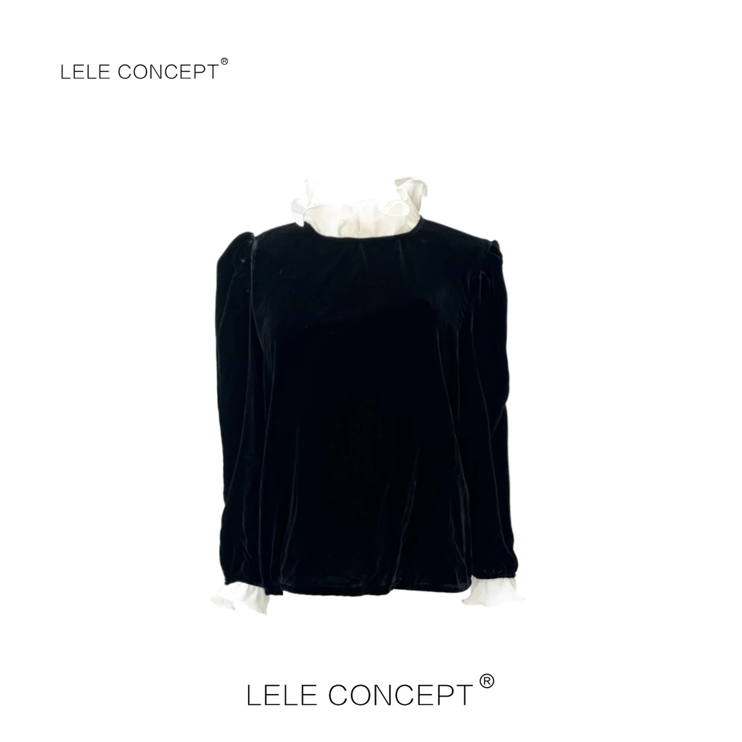 LELE CONCEPT丨【如一】时尚休闲木耳边丝绒衫S0876