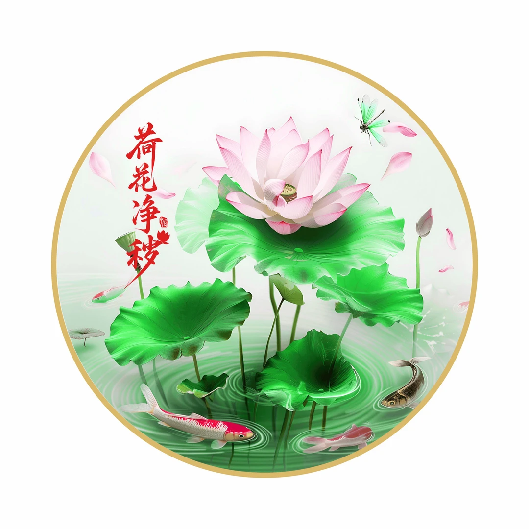 卫生间贴画厕所鲤鱼荷花白莲图锦鲤厨房用荷花净秽水火既济自贴画