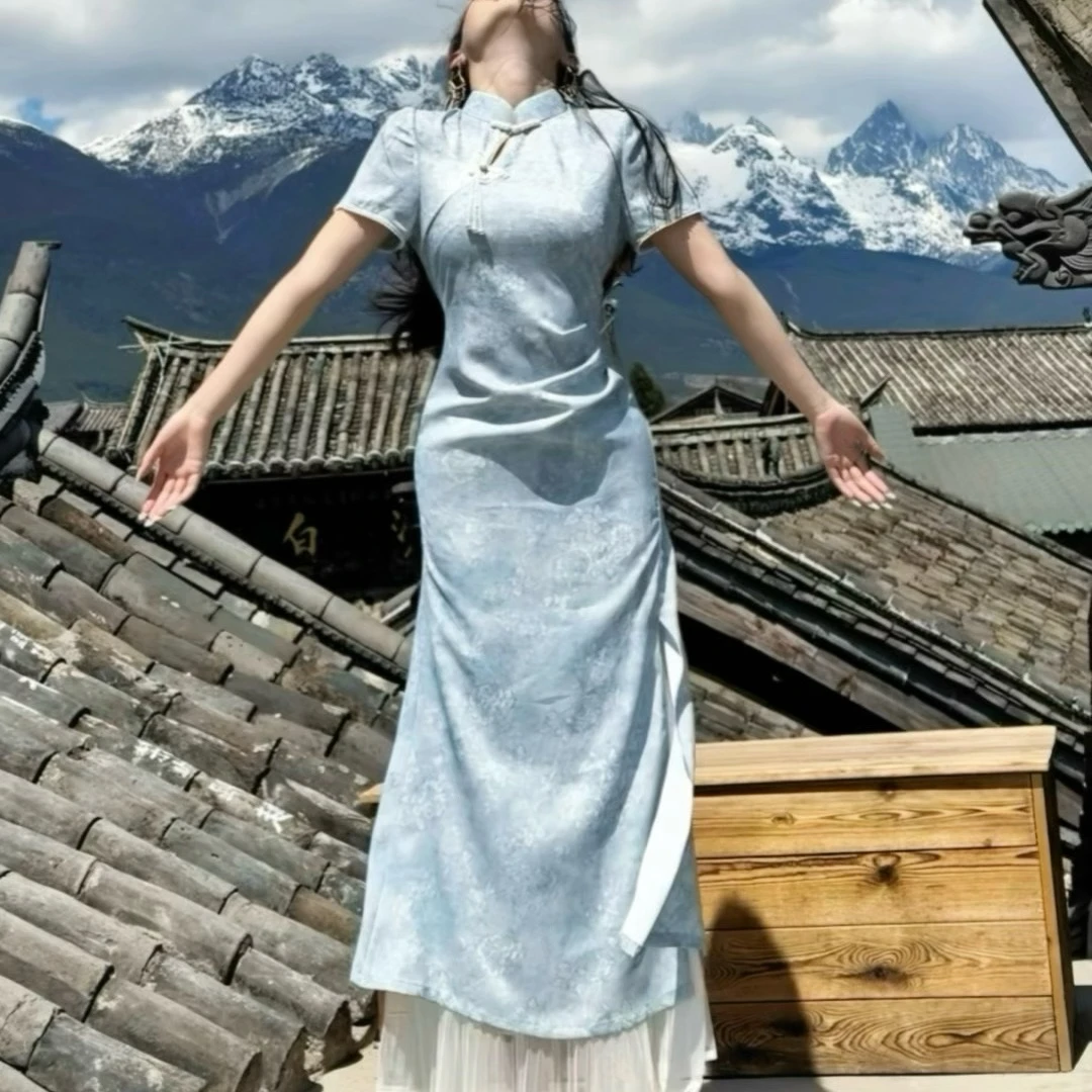 俏娘鱼旗袍裙子女款爆款2025新款夏季新中式年轻款日常古法前开叉