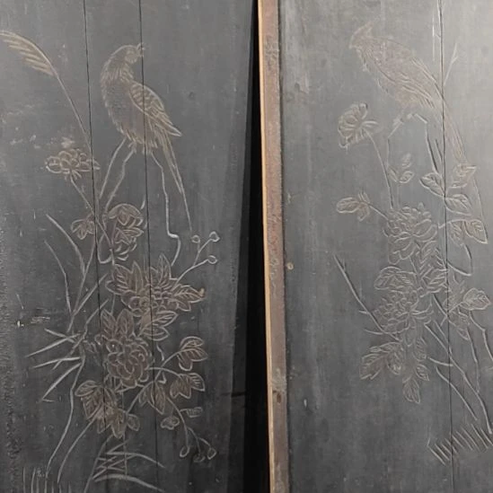 不***)香榧木老木雕老花板一对