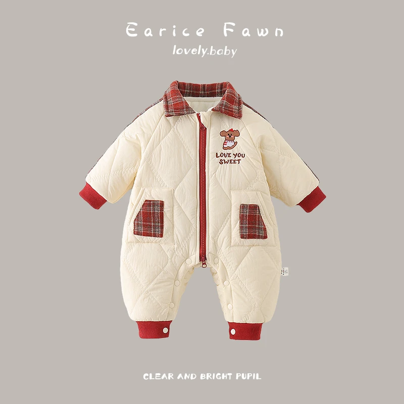 YM冬季婴儿棉衣男女宝宝连体衣加厚休闲保暖长袖爬爬服可爱洋气哈