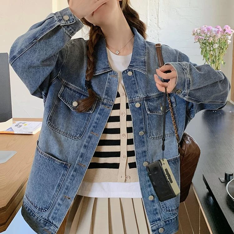 设计感流行翻领牛仔外套女2025年春秋季新款韩系宽松休闲显瘦上衣