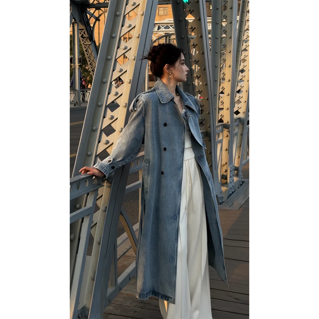 PRASE ·噜【蓝调时刻】微胖轻奢设计款春水洗牛仔风衣PR503E01