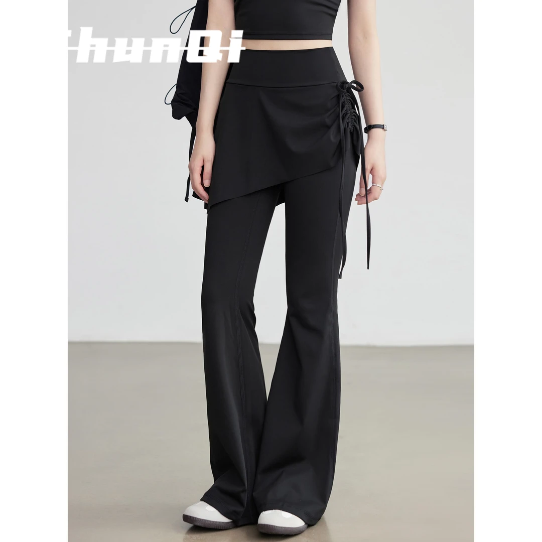 维多利亚假两件微喇叭瑜伽裤高腰显瘦遮臀长裤提臀裙裤瑜伽健身裤