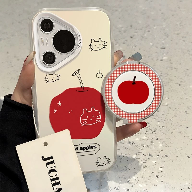 线条苹果猫适用苹果16pro手机壳防摔华为pura70带支架vivox200女