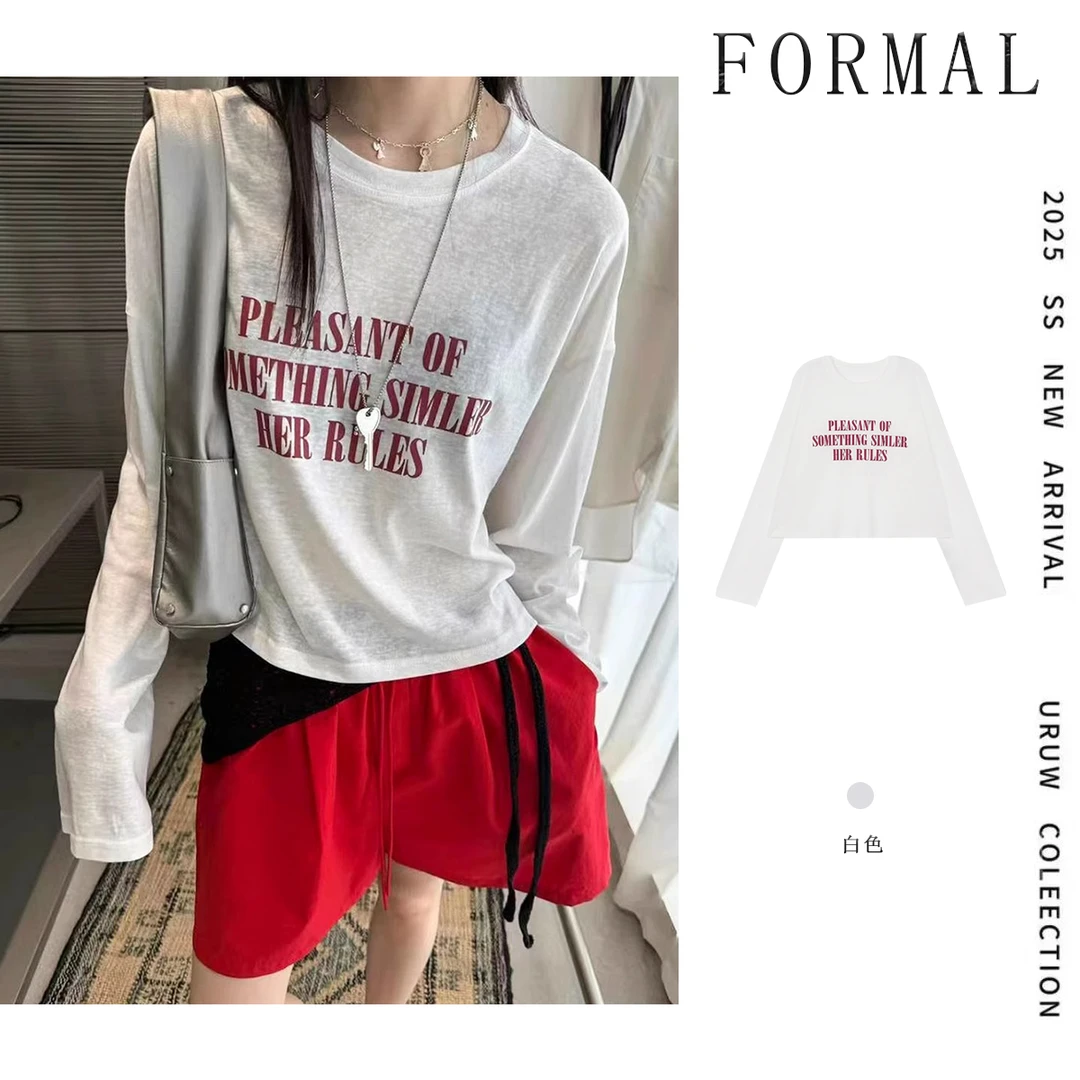 2025夏季美式复古字母印花上衣女宽松薄款防晒衣潮百搭显瘦防晒衫