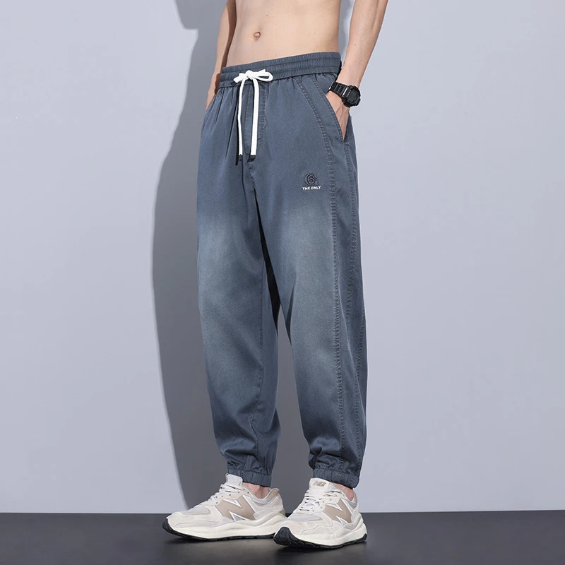 休闲裤男春夏潮牌男士港式宽松遮肉显瘦洋气百搭牛仔裤束脚哈伦裤