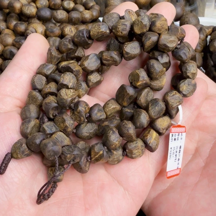 沉香手串老*绿棋楠沉水树钉多圈手串35克+