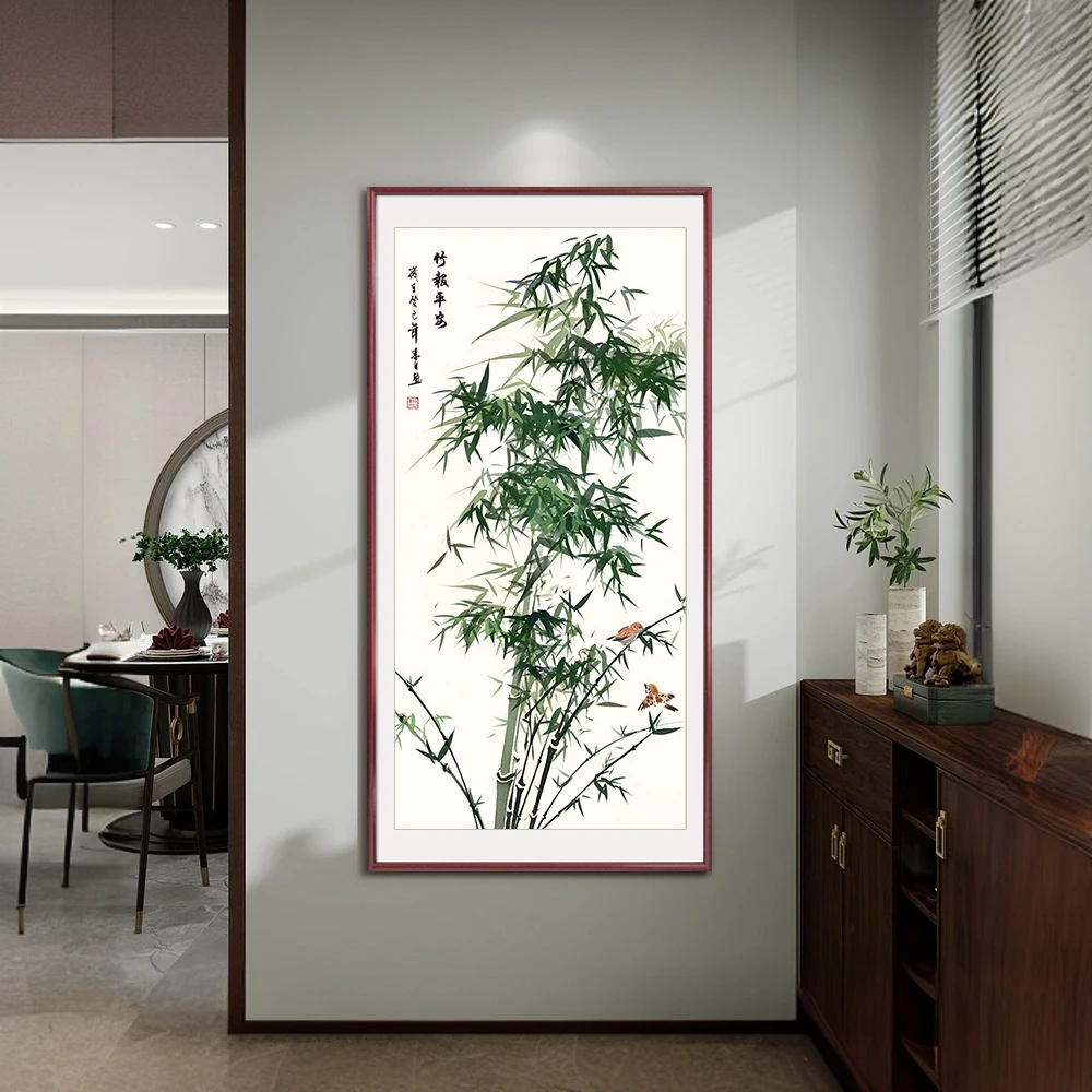 竹子挂画新中式玄关装饰画入户走廊壁画水墨中式客厅山水装饰画