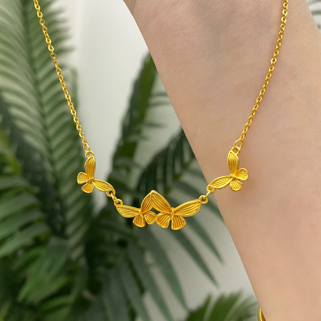 铜合金项链 【繁花】三生三世蝴蝶花温柔气质锁骨链金色百搭项链