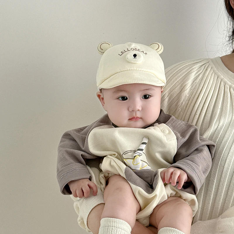 婴儿帽子秋冬季宝宝软檐鸭舌帽可爱超萌春秋0到3个月新生儿遮阳帽