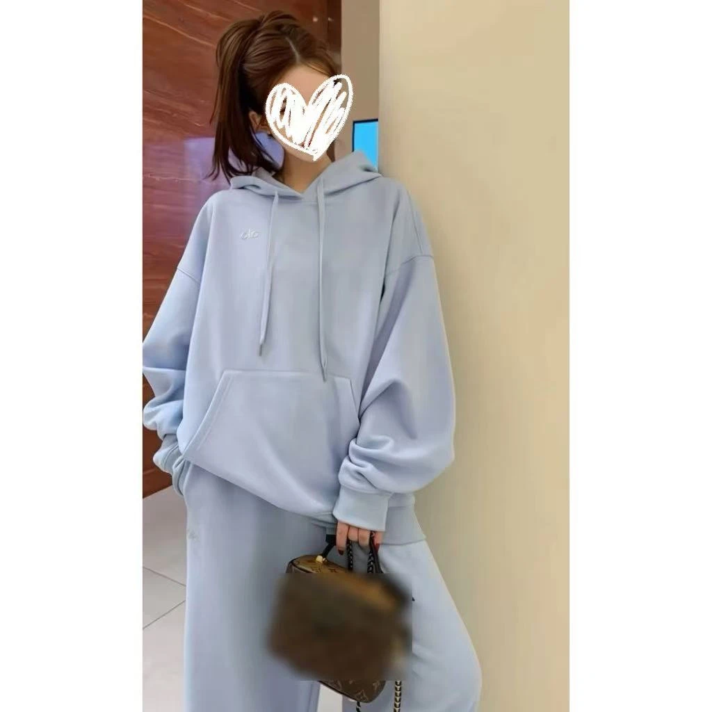 连帽套头卫衣运动套装不缩水透气阔腿裤百搭薄款秋冬套装长袖