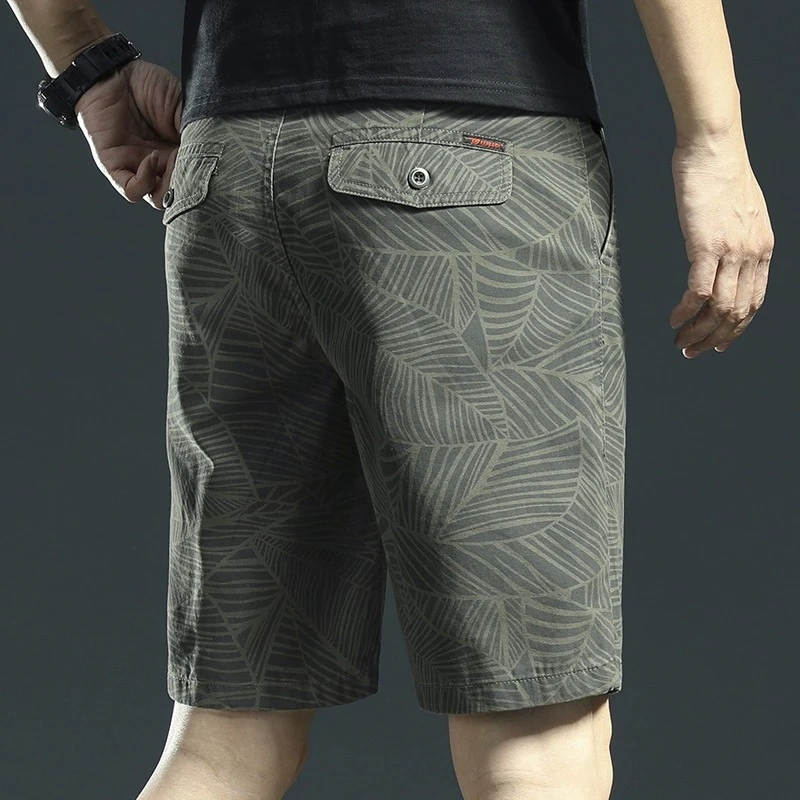 夏季纯棉短裤男士新直筒花纹五分裤个性户外外穿透气运动休闲中裤