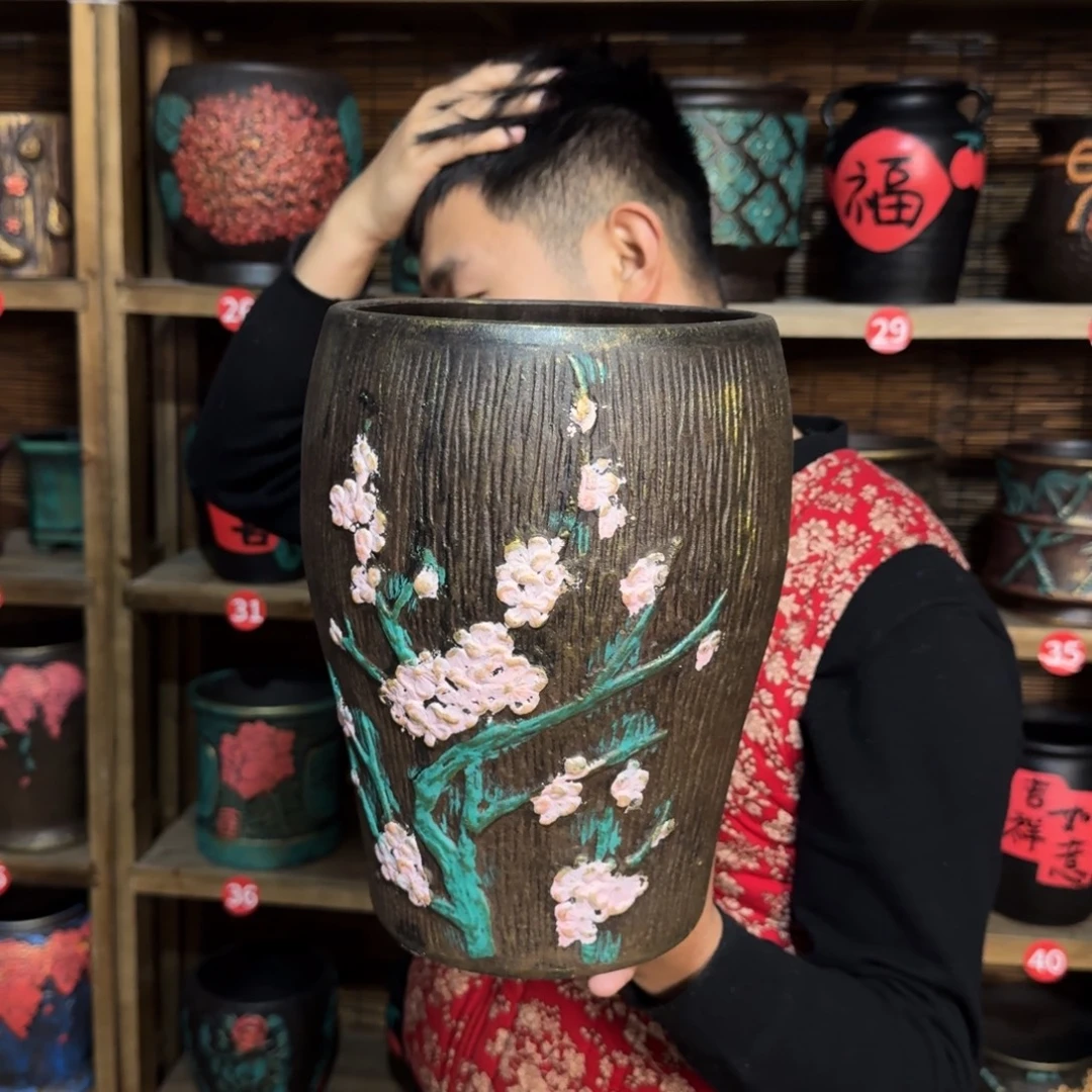 带孔高端浮雕花盆高+口26-19