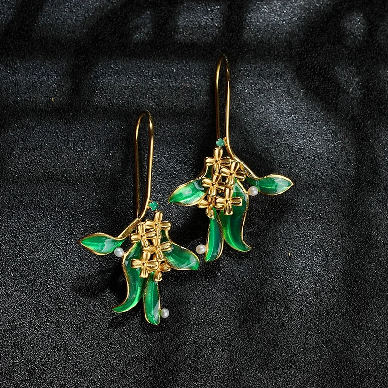 在忆 925银珐琅耳饰 桂花耳环