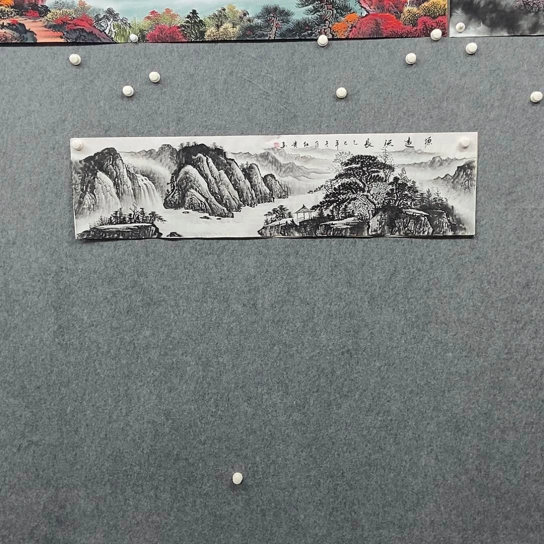 国画四尺对开水墨山水一副