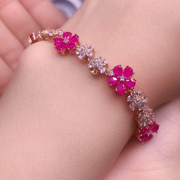 银S925镶嵌手链红宝石