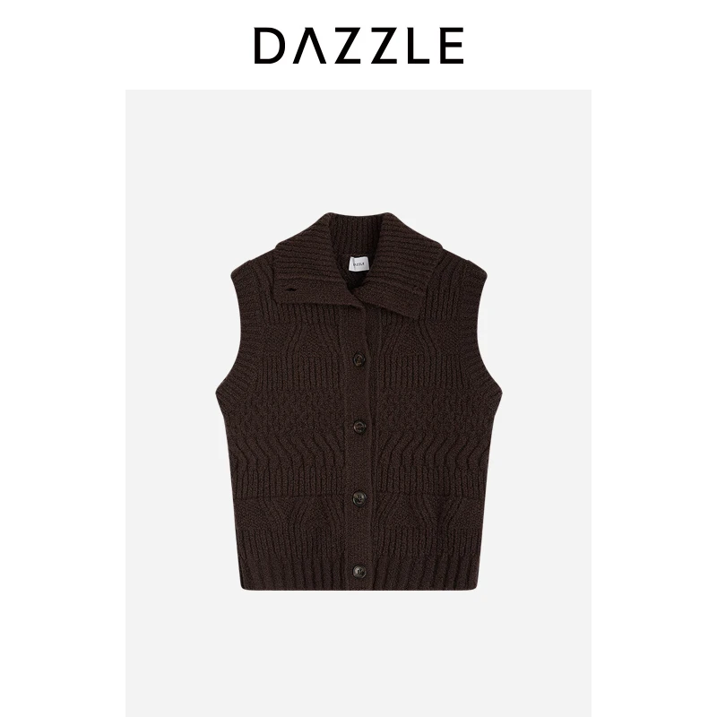 DAZZLE 地素毛衣冬季深卡其色绵羊毛混纺针织背心针织衫2I4E206