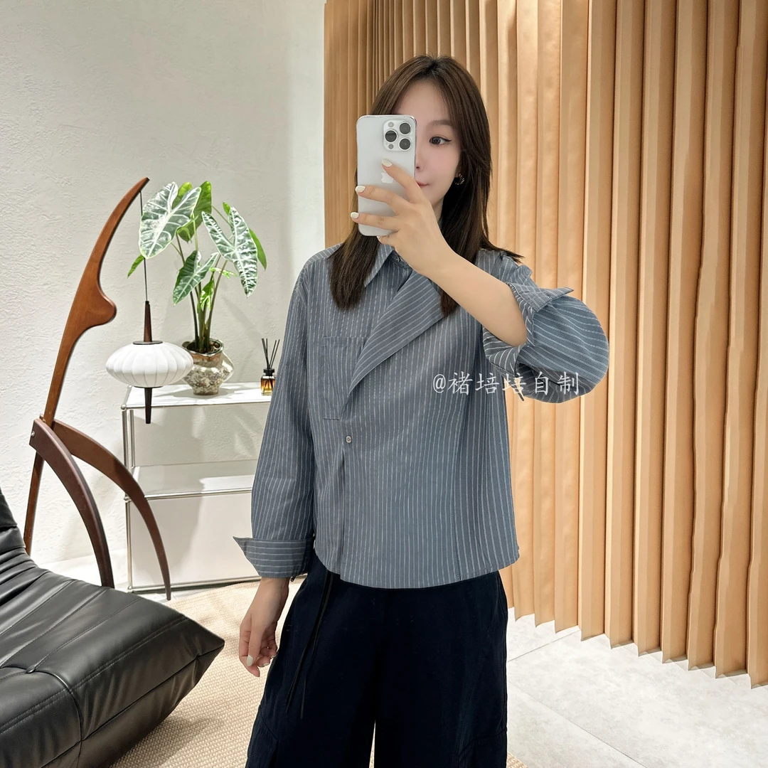 【褚培培自制】“不规则竖条条”-秋款韩版气质条纹女士百搭polo衫