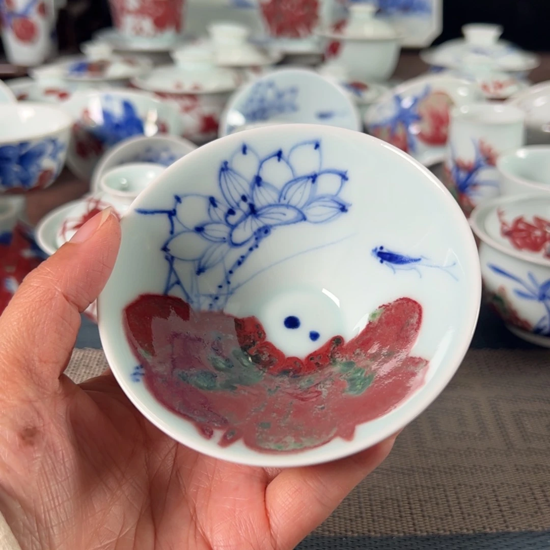 杯原矿青花釉里红瓷器