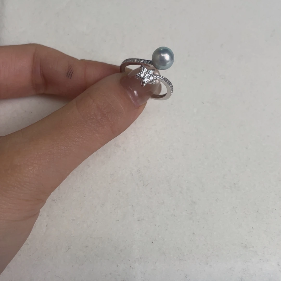 银S925镶嵌戒指海水珍珠