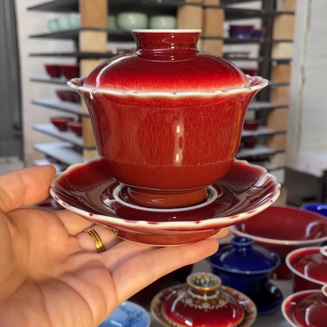 清欢雅玩原矿郎红福利盖碗