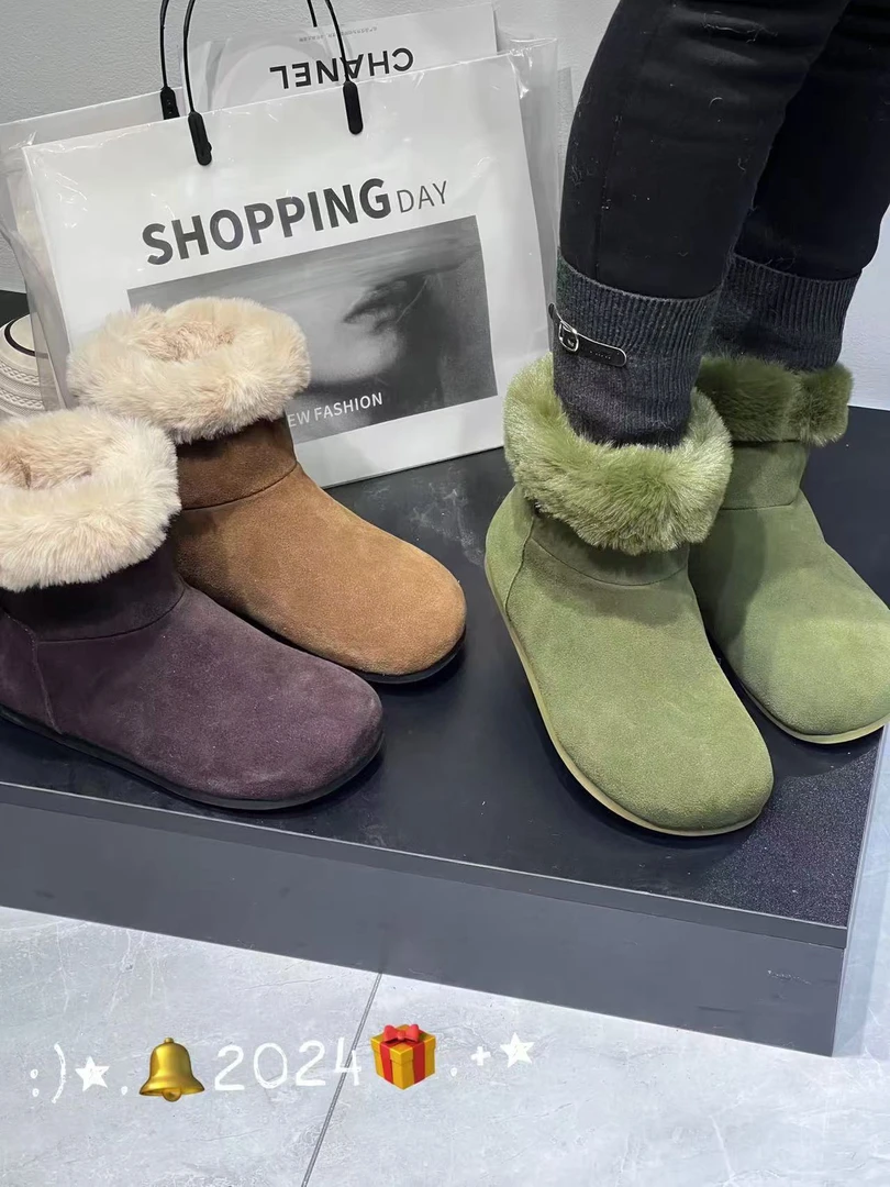 擦色厚底雪地靴女2024冬季新款百搭防滑软底防滑保暖加绒棉鞋女