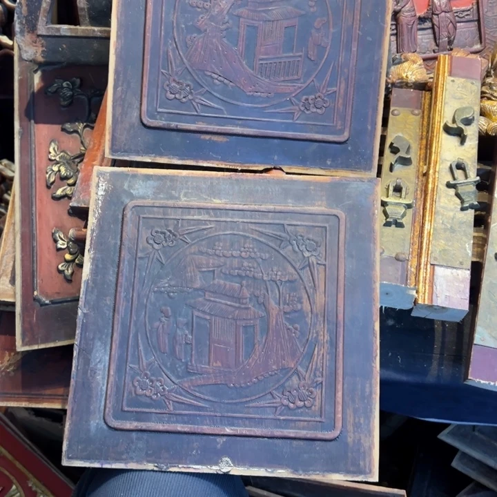 雪***庐香榧木老木雕花板艺术