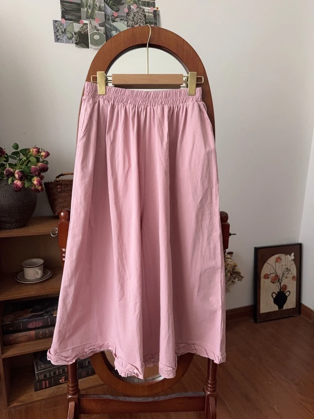 日系百搭糖果色花边阔腿裤（裤长88腰围66-110）