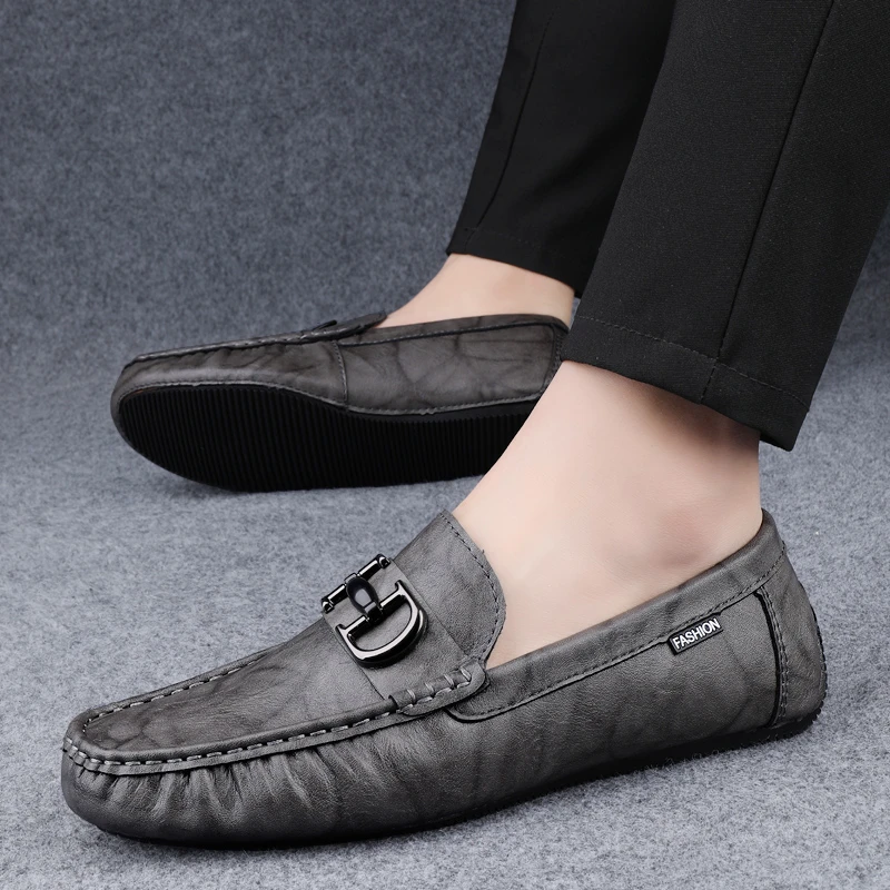 2025春季新款男士豆豆鞋真皮韩版潮流英伦轻奢一脚蹬懒人休闲皮鞋