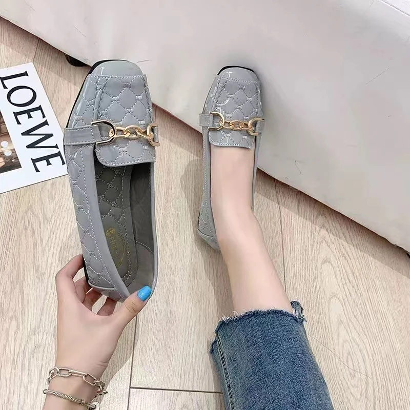 MC312绿色新款秋软皮休闲女鞋单鞋平底百搭软底低跟鞋时尚豆豆鞋